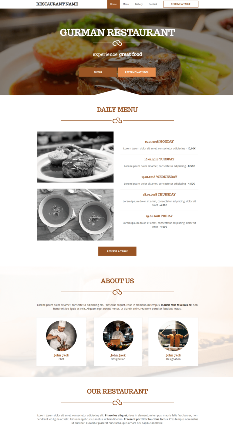 Sitestart webová stránka pre reštauráciu zo šablóny